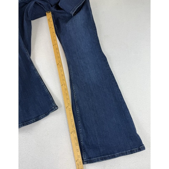 Free People Jumpsuit Womens Size XL Jayde Flare Leg Dark Blue Denim Zip - Picture 4 of 13